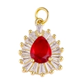 Pendentif goutte de cristal rouge avec halo de zircone et monture dorée - Rouge