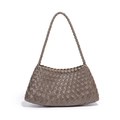 French style hand-woven leather tote bag in dark taupe with intricate Intrecciato weave - Warm Tea