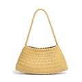 Light yellow woven leather shoulder bag with minimalist Intrecciato pattern and thin strap - Egg Yolk Yellow
