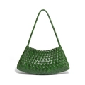 Dark green leather hand-woven shoulder bag with intricate Intrecciato cross pattern - Leaf Green
