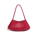 Handcrafted red woven leather shoulder bag with chic French style for women - Poppy Red