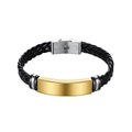 Men's braided black leather bracelet with a polished gold stainless steel curved plate - KZ07 Gold (Leather Material)