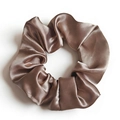Brown satin silk scrunchie with premium glossy finish and elegant pleated texture - Shiny Pink
