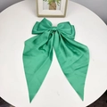 Elegant emerald green oversized satin bow hair clip with long streamers for women - Bamboo Green