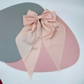 Pink satin hair clip with large double bow and long ribbons in smooth silk texture - Light Champagne