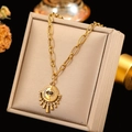 18k gold plated evil eye pendant necklace with diamond accents on a paperclip chain - Radiant Eye Pattern (CYN083C)