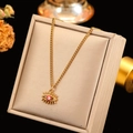 18k gold plated stainless steel evil eye necklace with crystals and enamel on beige mat - Retro Sun Eye Style (CYN083D)