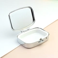Portable silver metal pill box with integrated mirror and single white compartment - Rectangular No Compartment With Mirror