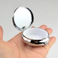 Portable silver round metal pill box with mirror and white plastic divider compartment - Round No Compartment With Mirror