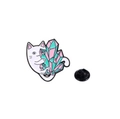 Cute white cartoon cat enamel pin holding crystals with black rubber clutch backing - Cat with Crystal Potted Plant Style (CZ0536-4)