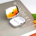 Portable silver metal pill box with dual compartments and built-in mirror inside - Rectangular 2 Compartments With Mirror V3
