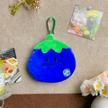 Blue eggplant plush coin purse with a smiley face, happy embroidery, and green clip - Blueberry Coin Purse
