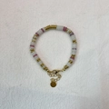 Collier de perles fait main avec pierres violettes, blanches et disques dorés - Bracelet / Pierre Rose et Blanche