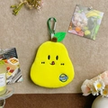 Yellow pear plush coin purse with happy embroidery and green metal buckle clip - Pear Coin Purse