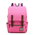 Pink canvas backpack with brown leather buckle straps and flap cover design - 14" / Rose Red
