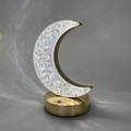 Golden moon-shaped night light with crystal texture on a sleek charging base - Moon Style (19cm)
