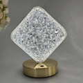 Modern rechargeable crystal table lamp with diamond-cut shade and gold metal base - Quadrilateral Style (18cm)