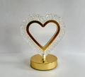 Modern heart-shaped crystal night light with a golden metal frame and round base - Heart Style (18.5cm)
