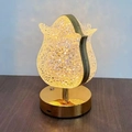 Champagne gold tulip crystal table lamp with touch control and warm yellow LED lighting - Flower Bud Style