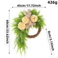 Artificial yellow hydrangea wreath with rustic burlap bow and dimensions shown - Cream White Hydrangea