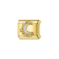 Close-up of gold stainless steel modular link with crescent moon and pearl inlay - Decorative Charm Link (L46)