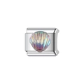 Italian charm with rainbow shell inlay on a polished silver stainless steel modular link - Decorative Charm Link (L51)