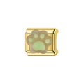 Italian charm link with green translucent cat paw design on gold stainless steel - Decorative Charm Link (L53)