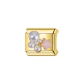 Detailed close-up of a gold titanium steel charm link with pearls and a pink star - Decorative Charm Link (L57)