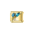 Detailed gold-plated charm link featuring pear-cut blue stones and a white pearl accent - Decorative Charm Link (L58)