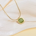 Bohemian gold snake chain necklace featuring a square green gemstone pendant on white silk - Green Square Tag Style (XL051) / 18K Gold