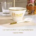 5-inch white ceramic conical bowl set with gold rim and spoon 500ml capacity - White Gold Rim 5 Inch Bowl + Spoon Set