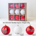 Set de 9 bolas de Navidad de 8cm rojo y champán con motivos de renos y diseño Xmas - 8cm / Estilo Bola Reno 8cm