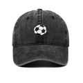 Berretto da baseball in cotone lavato antracite con ricamo a forma di pallone da calcio - Regolabile / Nero