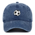 Close-up of football embroidery on navy blue washed cotton sports baseball cap - Adjustable / Navy Blue
