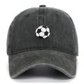 Close-up of a charcoal grey washed cotton baseball cap with football embroidery - Adjustable / Dark Gray