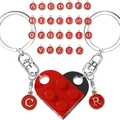 Detail of interlocking heart block keychains with A-Z alphabet charms for couples - A Black And Red Set (message Cards)