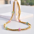 Gold titanium steel necklace with colorful tourmaline beads and adjustable chain - Mixed Tourmaline
