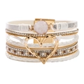 Bohemian multi-layer white leather wrap bracelet with golden heart and magnetic clasp - Bohemian White Heart Rhinestone