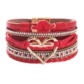 Red multi-layer wrap bracelet with heart charm and magnetic clasp closure - Bohemian Red Heart Rhinestone