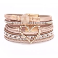 Bohemian multi-layer PU leather bracelet with heart charm and magnetic clasp in rose gold - Bohemian Champagne Heart