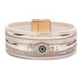 Bohemian multi-layer PU leather bracelet with Evil Eye charm and silver glitter bands - Bohemian White Evil Eye