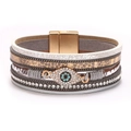 Bohemian multi-layer leather bracelet with evil eye charm and magnetic clasp - Bohemian Grey Evil Eye