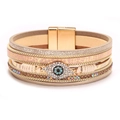 Bohemian multi-layer leather bracelet with leopard print and evil eye charm - Bohemian Beige Evil Eye
