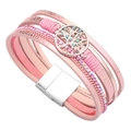 Pink bohemian multi-layer wrap bracelet with tree of life charm and magnetic clasp - Bohemian Pink Rhinestone Tree of Life