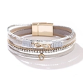 Bohemian multilayer gray PU leather bracelet with gold infinity charm and magnetic clasp - Bohemian Grey Rhinestone Magnetic Bracelet