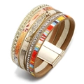Bohemian multilayer leopard print and rhinestone PU leather wrap bracelet with magnetic clasp - Bohemian Beige Magnetic Bracelet