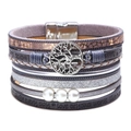 Gray multilayer wrap bracelet with tree of life charm, crystals and magnetic clasp - Bohemian Grey Hollow Tree of Life