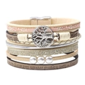 Bohemian multi-layer leather bracelet with tree of life charm and magnetic clasp - Bohemian Beige Hollow Tree of Life
