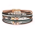 Bohemian multi-layer leather bracelet with crystal cross and magnetic clasp in brown - Bohemian Braided Leaf Bracelet