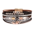 Bohemian multi-layer black leather cross bracelet with zebra pattern and magnetic clasp - Bohemian Black Braided Leaf Bracelet